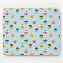 Kawaii blue cupcake pattern print. mouse pads