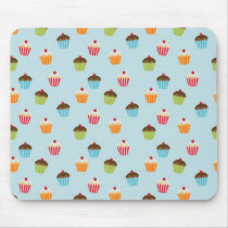Kawaii blue cupcake pattern print. mouse pads