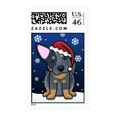 Kawaii Blue Heeler Christmas Postage Stamps by MenagerieMayhem