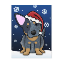 Kawaii Blue Heeler Christmas Postcard