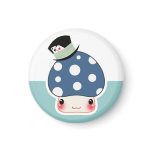 Kawaii blue mushroom with cute hat fridge magnet