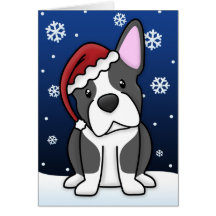 Kawaii Boston Terrier Christmas Card
