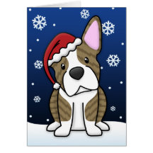 Kawaii Brindle Boston Terrier Christmas Card