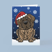 Kawaii Brindle Mastiff Christmas Card cards