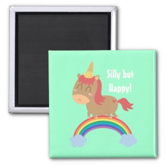 Kawaii Brown Horse trying to be a Unicorn Magnets