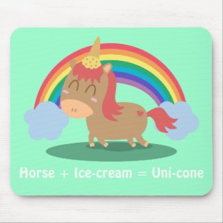 Kawaii Brown Horse trying to be a Unicorn Mouse Pads