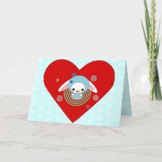 kawaii bunny blue be my valentine card