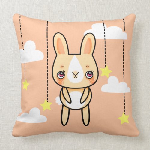 Kawaii bunny in the clouds square pillow mojo_throwpillow