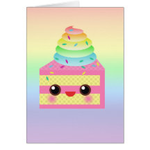 Kawaii Cake Pink Rainbow Sprinkles Fun Dessert Greeting Cards