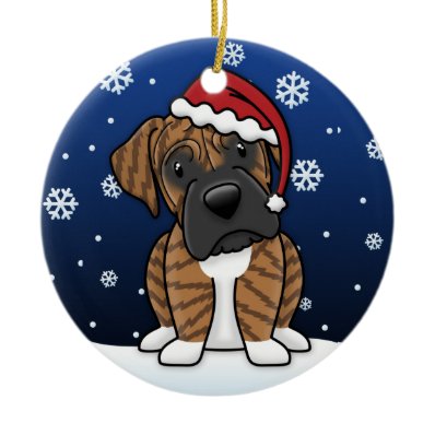 Kawaii Cartoon Brindle Boxer Christmas Christmas Ornament