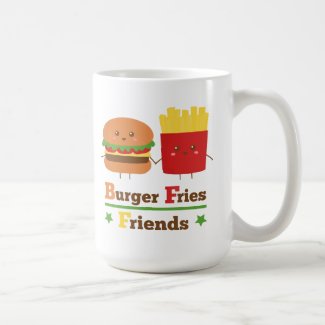Kawaii Cartoon Burger Fries Friends BFF Mugs