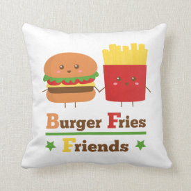 Kawaii Cartoon Burger Fries Friends BFF Throw Pillows