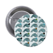 Kawaii Cartoon Grunge Narwhals with hats Button