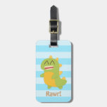 Kawaii cartoon of green and yellow Dino Travel Bag Tags