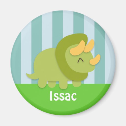 Kawaii cartoon of green and yellow Triceratops Refrigerator Magnets
