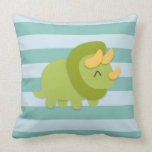 Kawaii cartoon of green and yellow Triceratops Throw Pillow