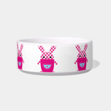 Kawaii checkered rabbit cat food bowls