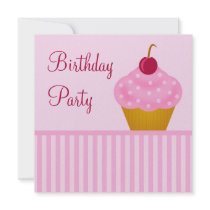 Kawaii Cherry Cupcake Birthday Party Invitations