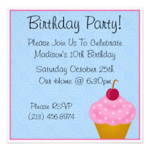 Kawaii Cherry Cupcake Birthday Party Invitations