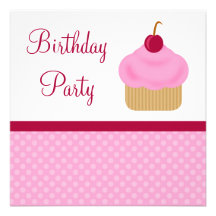 Kawaii Cherry Cupcake Birthday Party Invitations