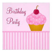 Kawaii Cherry Cupcake Birthday Party Invitations