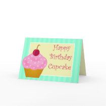 Kawaii Cherry Happy Birthday Cupcake Card