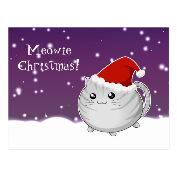 Kawaii christmas gray tabby kitty cat postcard
