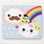 Kawaii cloud couple with rainbow and stars mouse pad