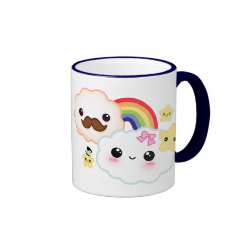 Kawaii cloud couple with rainbow and stars coffee mug