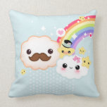 Kawaii cloud couple with rainbow and stars throw pillows