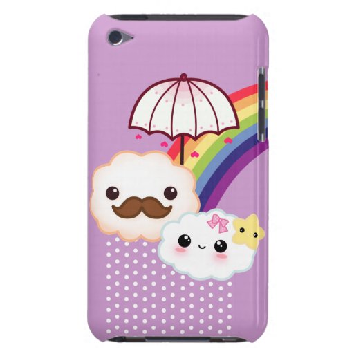 Kawaii cloud couple with rainbow and umbrella barely there iPod case