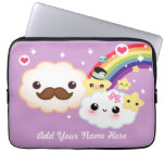 Kawaii clouds with rainbow and stars on purple computer sleeves