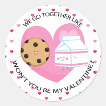 Kawaii Cookie and Milk Valentine Round Sticker