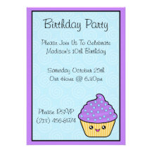 Kawaii Cupcake Birthday Party Invitations