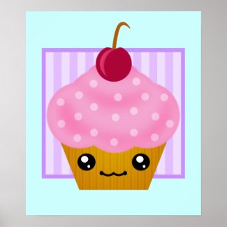 Kawaii Cupcake Cherry Poster print