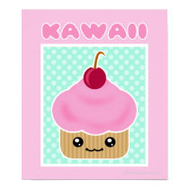 Kawaii Cupcake Cherry Poster posters by megakawaii Kawaii Cupcake Cherry Poster posters