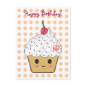 Kawaii Cupcake in Polka Dots "Happy Birthday" postcards