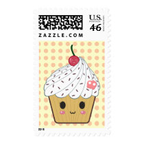 Kawaii Cupcake in Polka Dots postage