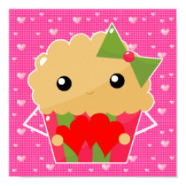 Kawaii Cupcake Muffin Holding Hearts Print