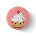 Kawaii Cupcake with Pink Sugar Skull and Cherry buttons