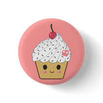 Kawaii Cupcake with Pink Sugar Skull and Cherry buttons