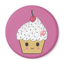 Kawaii Cupcake with Pink Sugar Skull and Cherry Refrigerator Magnet