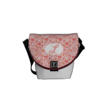 kawaii cute hand drawn hearts stars pink monogram messenger bag
