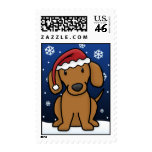 Kawaii Dachshund Christmas Postage Stamps (Red)