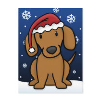 Kawaii Dachshund Christmas Postcard (Red)