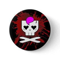 KAWAII DEATHROCK SKULL BLOOD SPLATTER PIN BUTTON