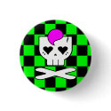 KAWAII DEATHROCK SKULL CHECKERBOARD GREEN buttons