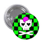 KAWAII DEATHROCK SKULL CHECKERBOARD GREEN buttons
