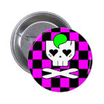 KAWAII DEATHROCK SKULL CHECKERBOARD PINK buttons