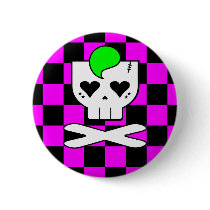 KAWAII DEATHROCK SKULL CHECKERBOARD PINK buttons